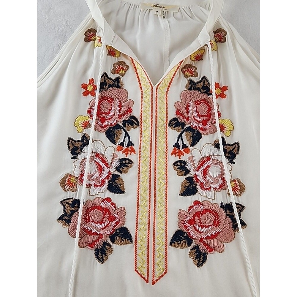 Andree by Unit Floral Embroidered Tank Top Size Small White Boho Hippie Festival - Picture 3 of 7